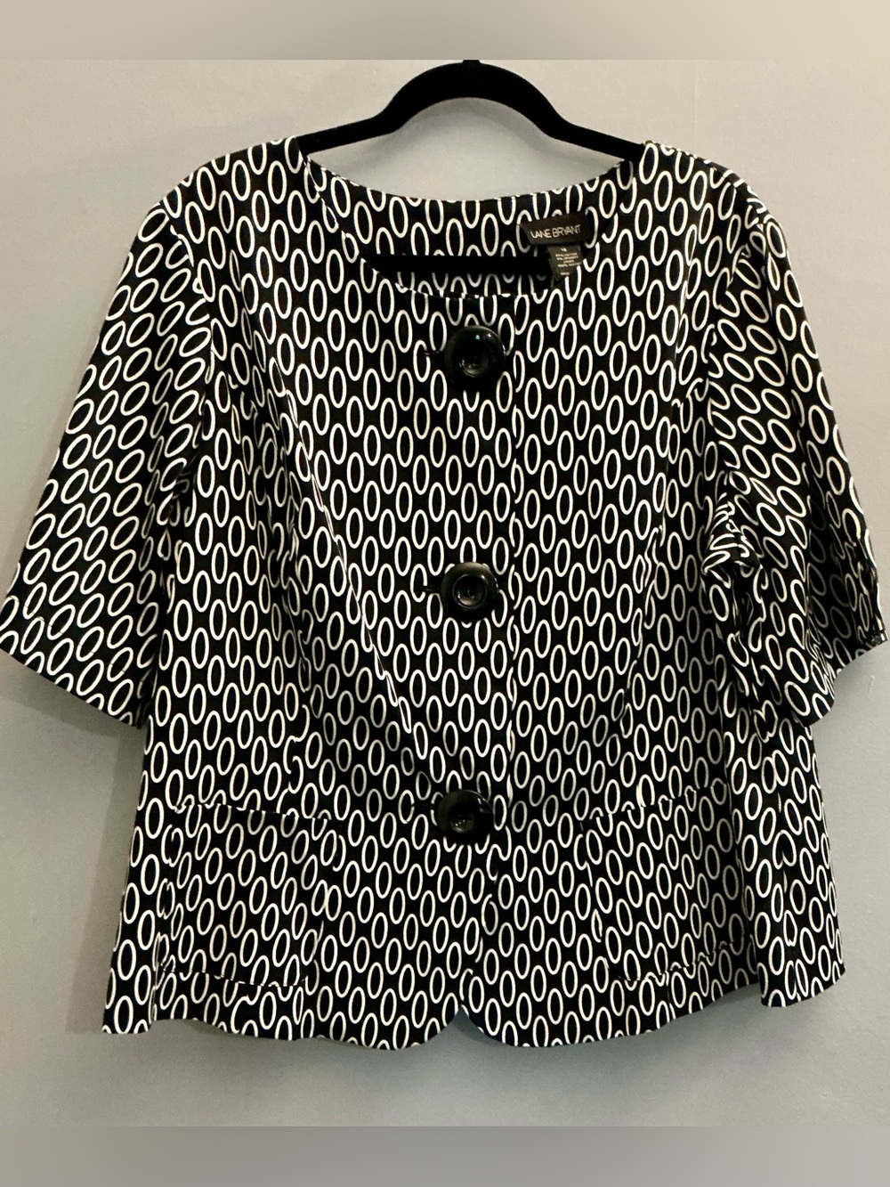 Lane Bryant Black White Print Cropped Jacket Blazer Size 18